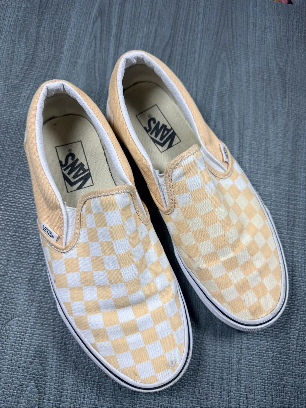 Slip-On Checkerboard Canvas Shoes in Cream